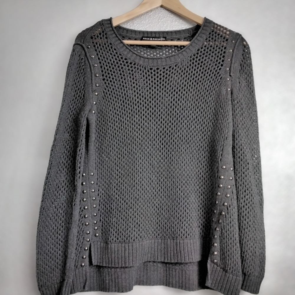 Olive Green Rock & Republic Sweater With Studded Detail   Size M